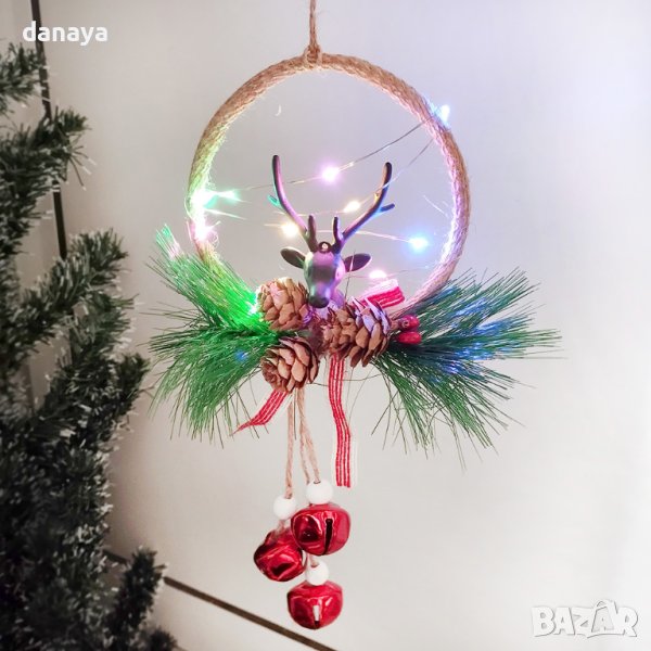 4162 Светеща коледна украса Елен със звънчета, снимка 1