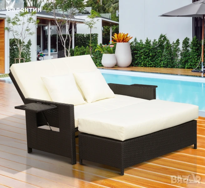 Градински диван с опция сън + масичка с място за съхранение, снимка 1