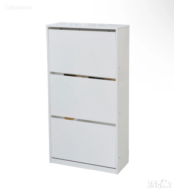 ШКАФ ЗА ОБУВКИ С 3 ВРАТИ БЯЛ ГЛАНЦ 64X26X121 , снимка 1
