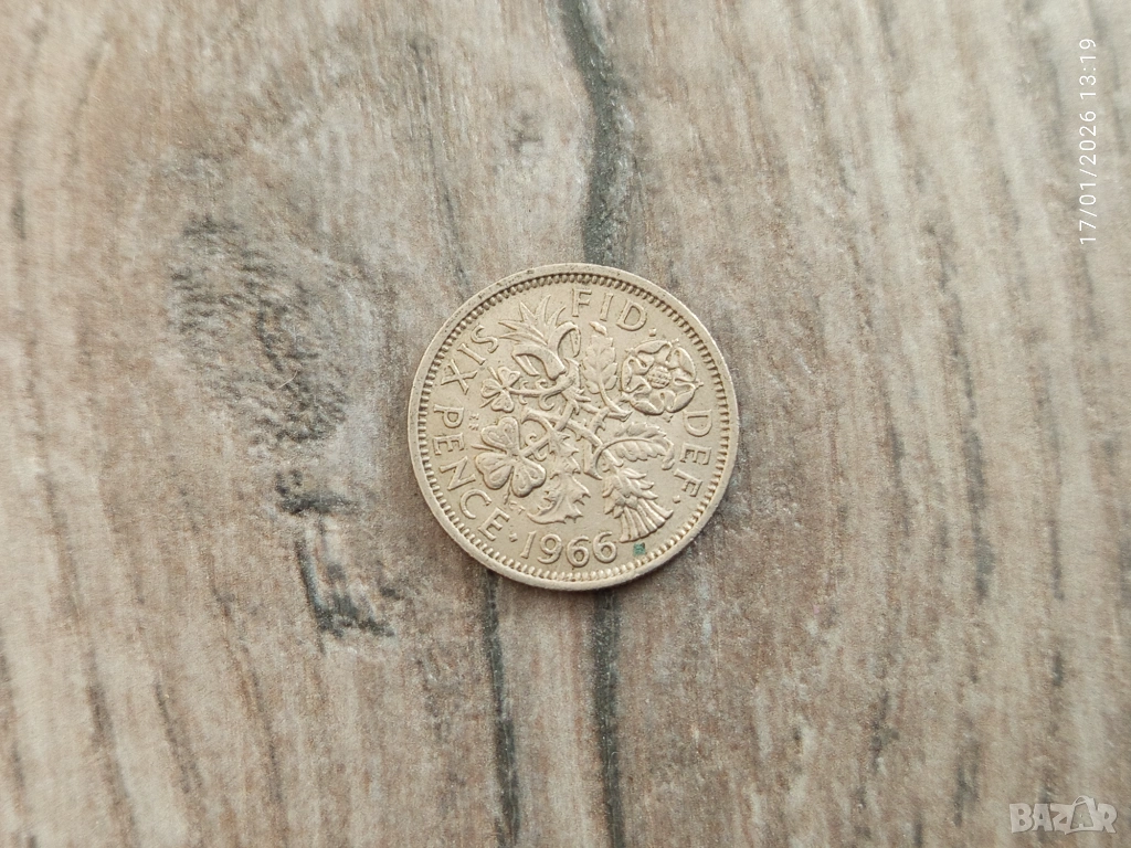 Монета 1966 Великобритания Six Pence 6 pence (Elizabeth II - 1st portrait), снимка 1