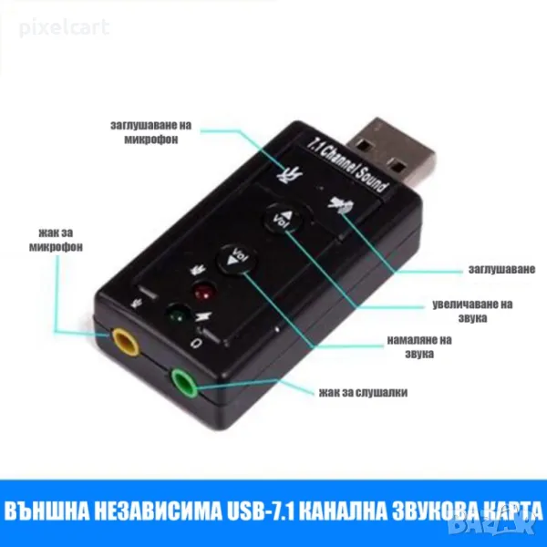 Външна незавизима USB-7.1 канална звукова карта, снимка 1