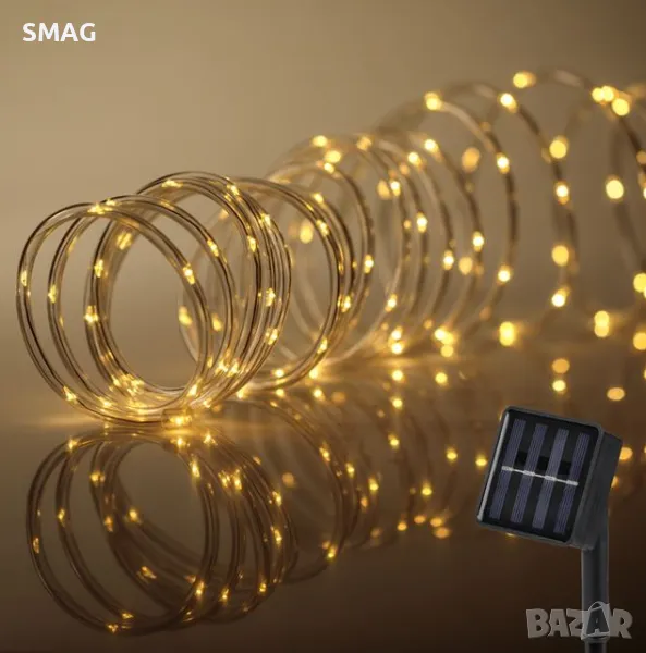 100 соларни LED светлинни тръби с програма 4.95m - изключително топло бяло S_1232708, снимка 1
