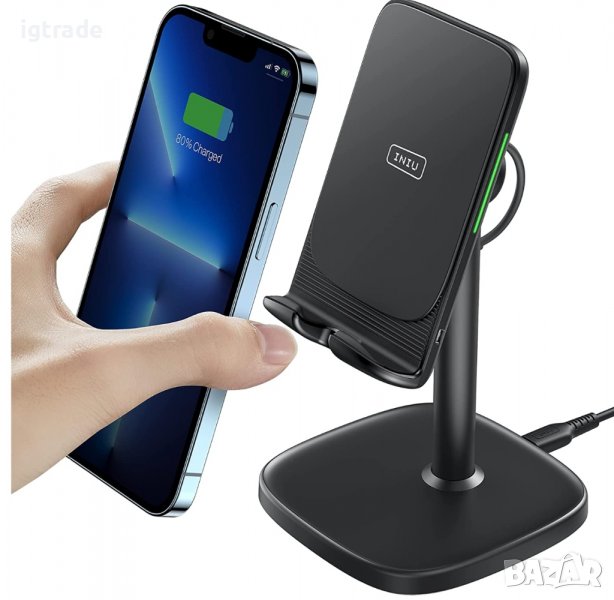 INIU 15W безжично зарядно Qi сертифицирано  -стойка, подсветка, снимка 1