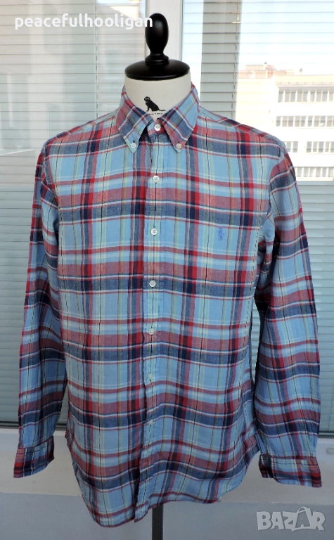 POLO RALPH LAUREN  -мъжка  карирана риза от лен размер L , снимка 1