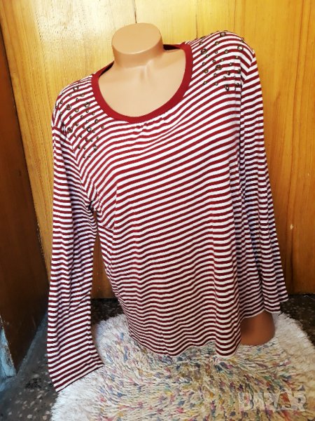Червено-бяла блуза райе с декорация кабси на рамената 2ХЛ, снимка 1