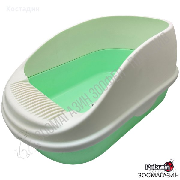 Полузатворена Котешка Тоалетна - 56см/39см/26см - Светлозелена разцветка - Pet Interest, снимка 1