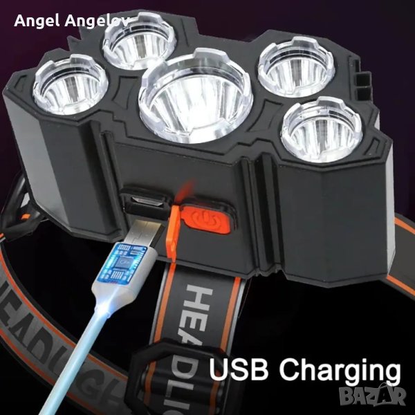 5 LED фенерче, акумулаторно с вградена 18650 батерия, силна светлина, къмпинг, приключение, риболов,, снимка 1