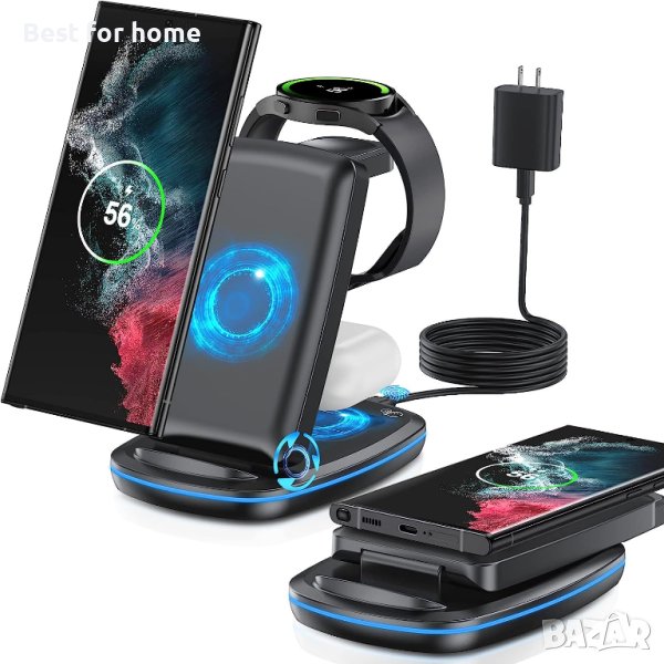 Безжично зарядно устройство 3 в 1, сгъваема станция за бързо зареждане,Samsung,iPhone,Huawei,Xiomi, снимка 1