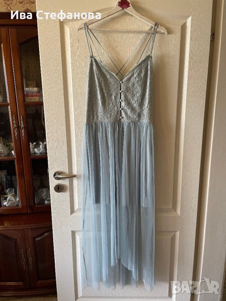 Разкошна нова с етикета парти коктейлна официална дълга рокля тюл дантела нежна синя hm лимитирана , снимка 1