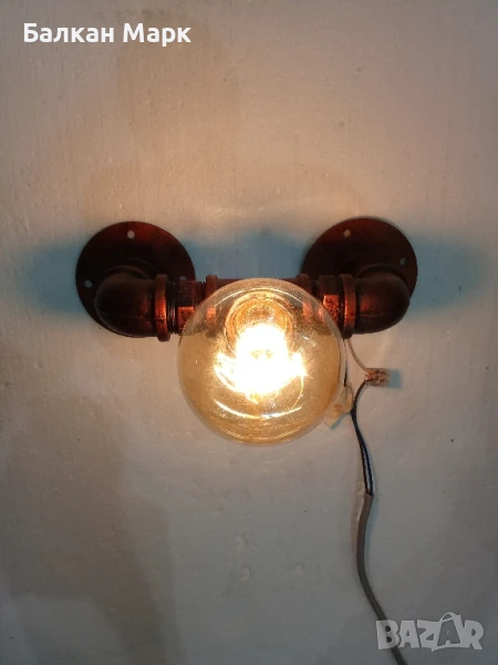 Винтидж,индустриален аплик,лампа от водопроводни тръби - месинг, снимка 1