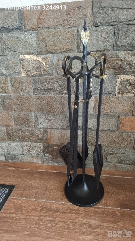 Красив комплект за камина от ковано желязо пет части, снимка 1