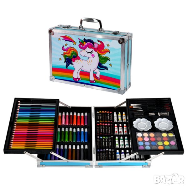 Комплект за рисуване и оцветяване в метален куфар /145 части/, снимка 1