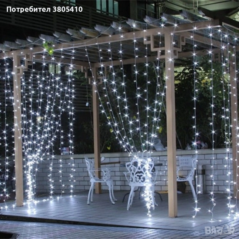 Коледна украса - LED светеща завеса, 300x60 см. Цветове - жълт и многоцветен Дебел кабел, снимка 1