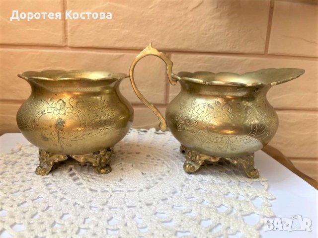 Прекрасен комплект от латиера и захарница от месинг, с маркировки от Англия, снимка 13 - Антикварни и старинни предмети - 41914382