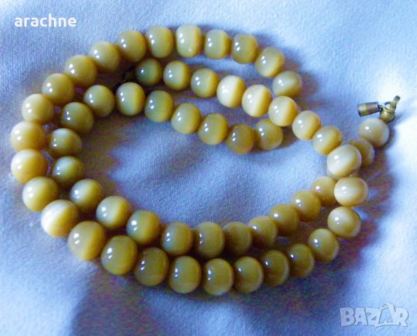 Стар гердан от хризоберил-цимофан с ефект "котешко око", снимка 4 - Колиета, медальони, синджири - 39075520