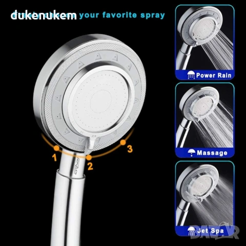 Душ слушалка с маркуч 1.5 м – високо налягане, пестяща вода, 3 режима, снимка 2 - Смесители - 53163612