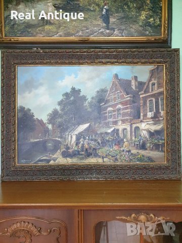 Изключителна антикварна голяма авторска картина масло върху платно , снимка 1