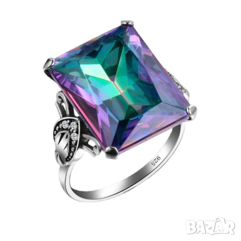 Пръстен с реинбоу топаз, посребрен