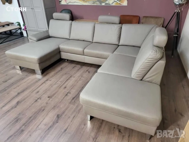 ПРОМОЦИЯ!!!Бежов П-образен ъглов диван от плат Sambia с функция сън, снимка 2 - Дивани и мека мебел - 52830077