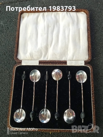 Стар английски сребърен комплект от 6 бр.лъжички.