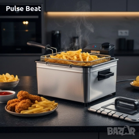 Фритюрник Cheffinger CF-EDP5.0 – 5L, 2000W, неръждаема стомана, 3 кошници, регулируема температура