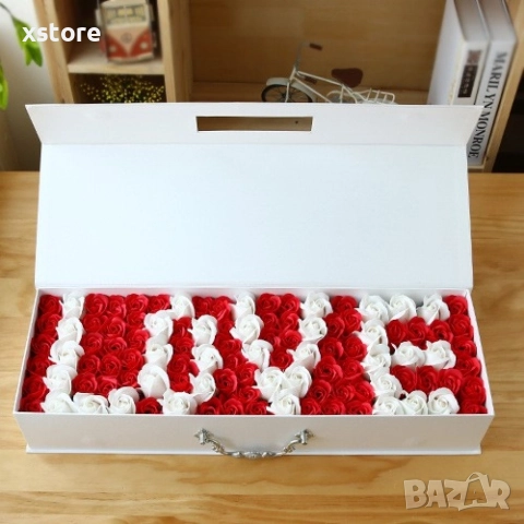 Голяма подаръчна кутия с вечни 520 рози - LOVE BUKET R±W, снимка 3 - Подаръци за жени - 52793723