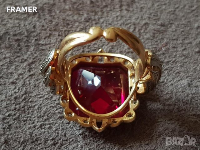 ЗЛАТЕН 18 КАРАТА с огромен РУБИН ръчен елегантен пръстен злато, снимка 7 - Пръстени - 40240100