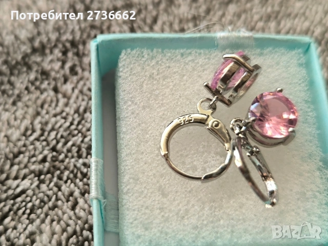 Сребърни обеци с розов цирконии , снимка 5 - Обеци - 53792572