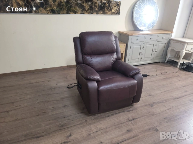 Кожен фотьойл цвят бордо с електрически релаксиращ механизъм, снимка 8 - Дивани и мека мебел - 53721003