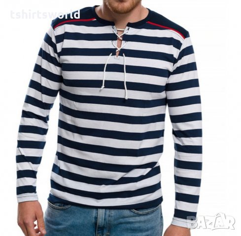Нова мъжка моряшка блуза с дълъг ръкав с връзки