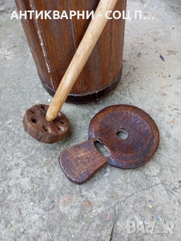 Соц Стара Дървена Буталка Чутура За Разбиване На Масло., снимка 6 - Антикварни и старинни предмети - 50648799