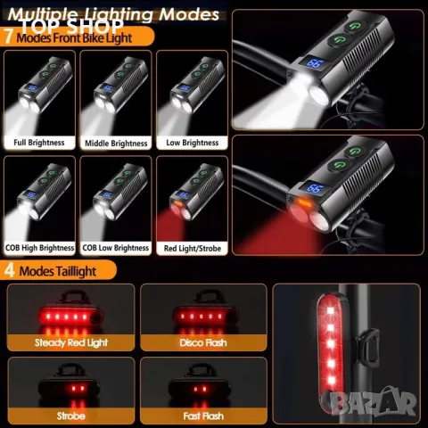 Комплект мощни светлини за велосипеди REHKITTZ ‎QB202, снимка 13 - Аксесоари за велосипеди - 48476243