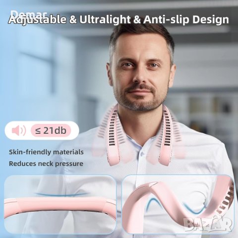 Преносим вентилатор за врата, акумулаторен с LED дисплей, 3000 mAh, снимка 2 - Друга електроника - 41798443