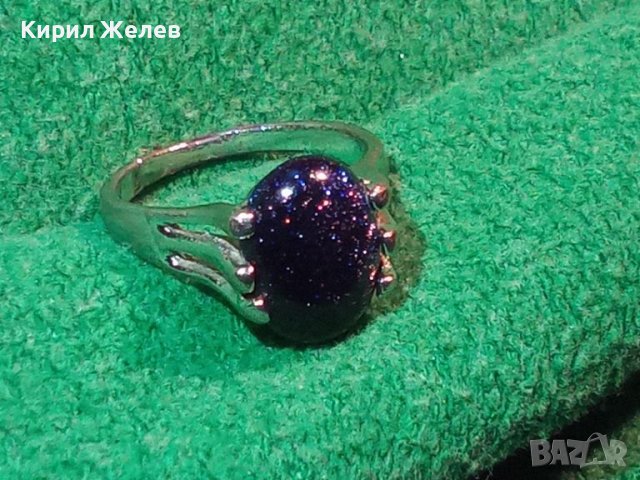 ПОСРЕБРЕН КРАСИВ АРТ ДЕКО СТИЛ СКЪПОЦЕНЕН ПРЪСТЕН с ШЛИФОВАН ЕСТЕСТВЕН АВАНТЮРИН - КАБОШОН 18622, снимка 3 - Пръстени - 36380937