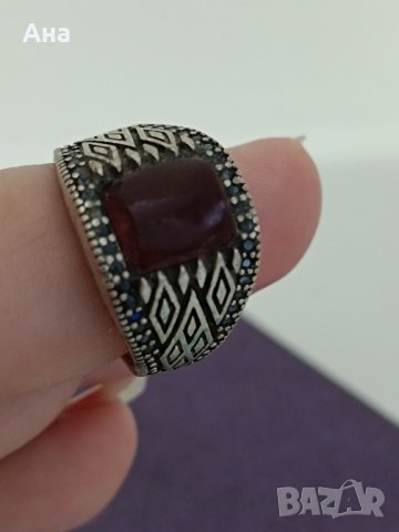 Красив сребърен пръстен маркиран # ДЖ, снимка 4 - Пръстени - 44321033