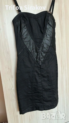 Дамска рокля с кожени акценти 