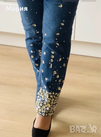 Дънки за парти нови с лъскави камъни 50. 