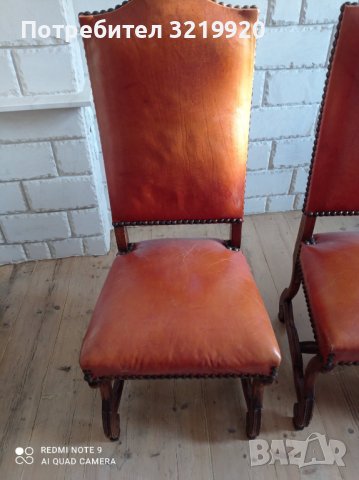 Комплект дървени столове с естествена кожа, снимка 8 - Столове - 41812416