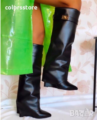 Ботуши на платформа - черна кожа - K-40