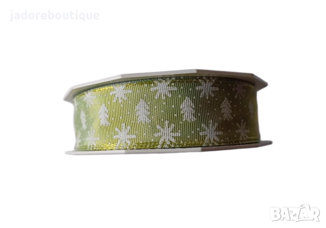 Коледна панделка - зелена с елхички и снежинки 1 метър или 20 метра ролка, снимка 2 - Други - 52503187