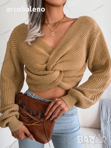 Дамски плетен пуловер с дълъг ръкав и отворен пъп, 3цвята , снимка 13 - Блузи с дълъг ръкав и пуловери - 42678384