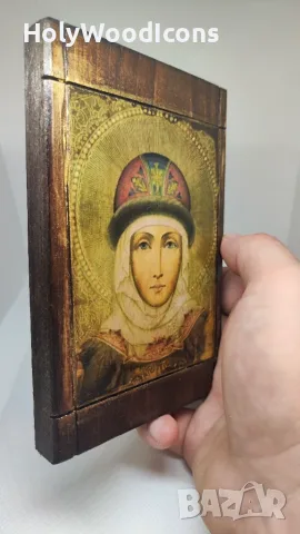 Дървена икона Света Олга Киевска (Равноапостолна) – Ръчна изработка, снимка 8 - Икони - 56097532
