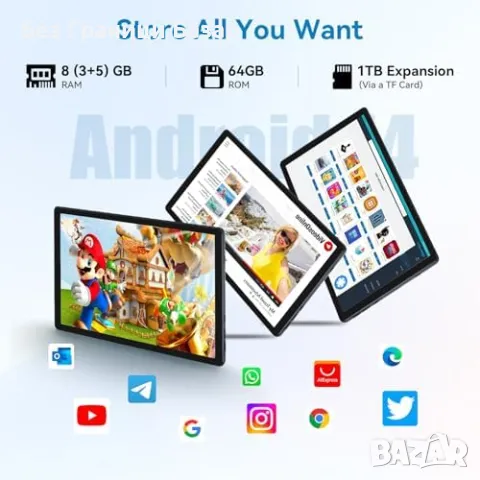 Нов Android таблет 10.1", 8GB RAM, IPS HD, бързо зареждане, двойни камери, снимка 4 - Таблети - 48256470