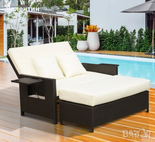 Градински диван с опция сън + масичка с място за съхранение