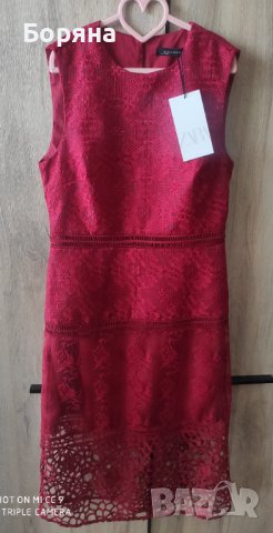 НАМАЛЕНА - ZARA нова червена изящна рокля размер S, снимка 8 - Рокли - 41743772