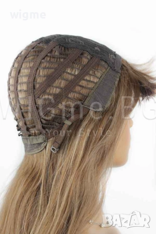 Дълга чуплива тъмноруса перука на светлоруси кичури с бретон Мирея, снимка 11 - Аксесоари за коса - 50069566