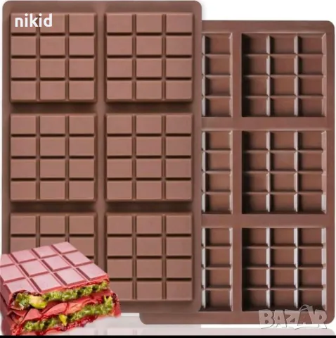 Дубайски шоколад 6 плочки квадрати силиконов молд форма калъп, снимка 3 - Форми - 47707190