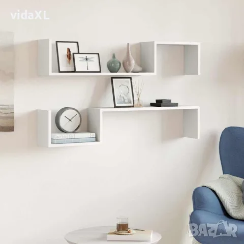 vidaXL Стенни рафтове, 2 бр, бели, 100x15x20 см, инженерно дърво, снимка 2 - Ракли - 56147789