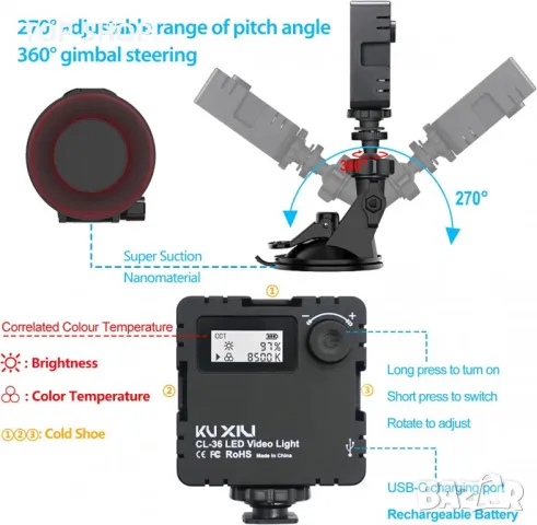 Фото/ видео осветление KU XIU, снимка 4 - Светкавици, студийно осветление - 48692352