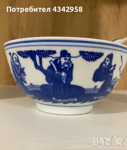 « Три мъдреца».Китайска порцеланова чиния с лъжичка.1970 г, снимка 2 - Антикварни и старинни предмети - 52110322